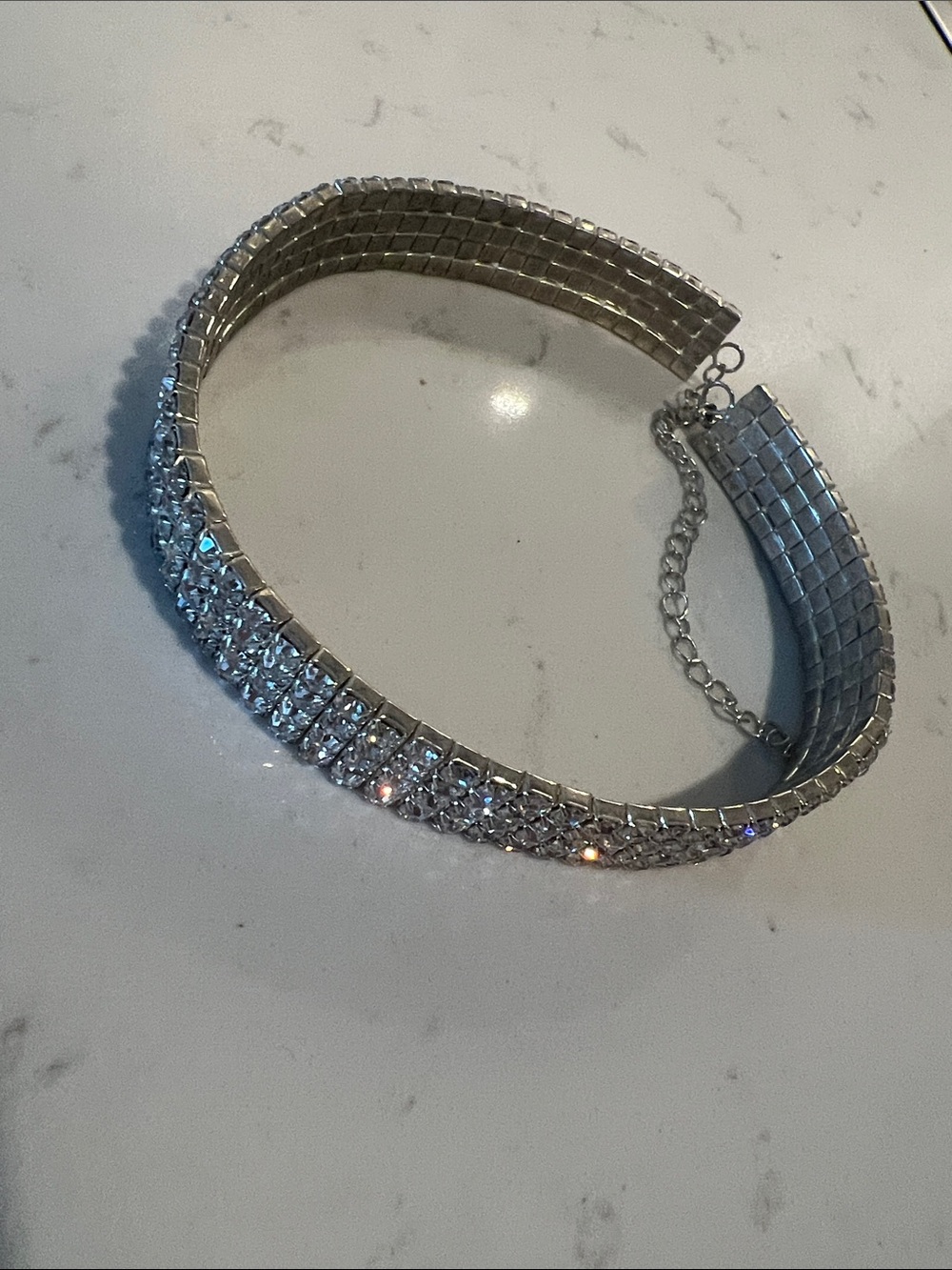 Silver Rhinestone Choker Necklace - Women's Jewelry
